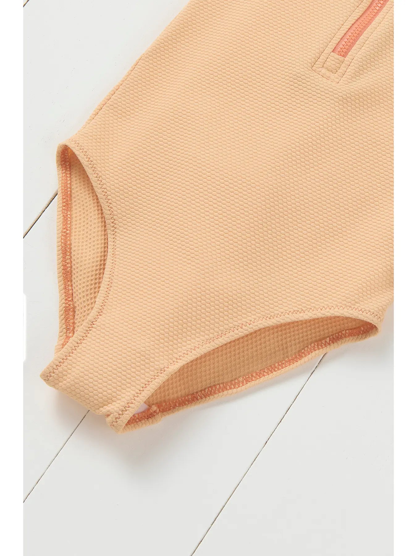 Peach Ribbed Long UV Sleeve Swimsuit