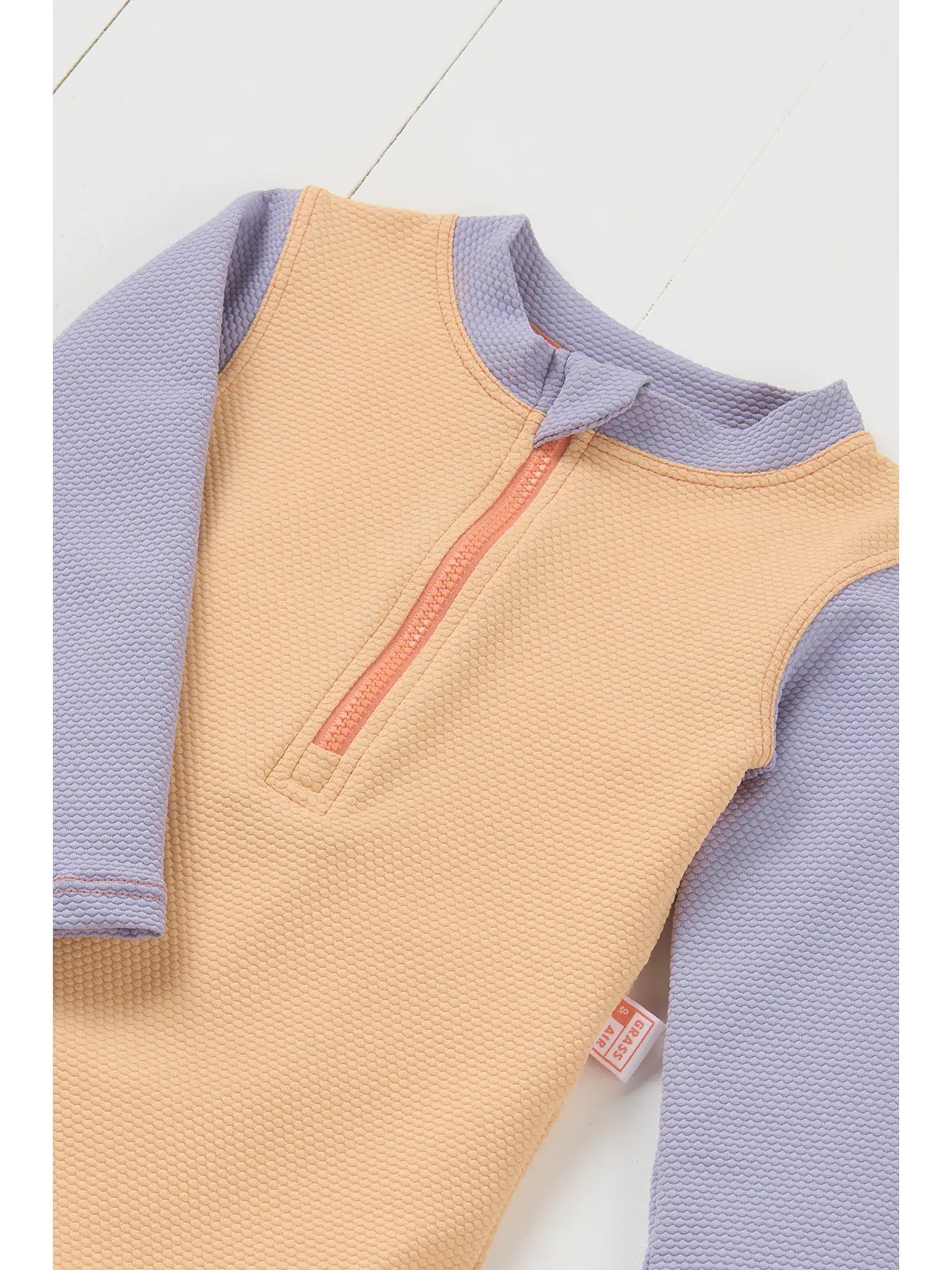 Peach Ribbed Long UV Sleeve Swimsuit