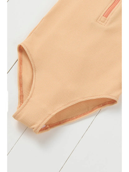 Peach Ribbed Long UV Sleeve Swimsuit