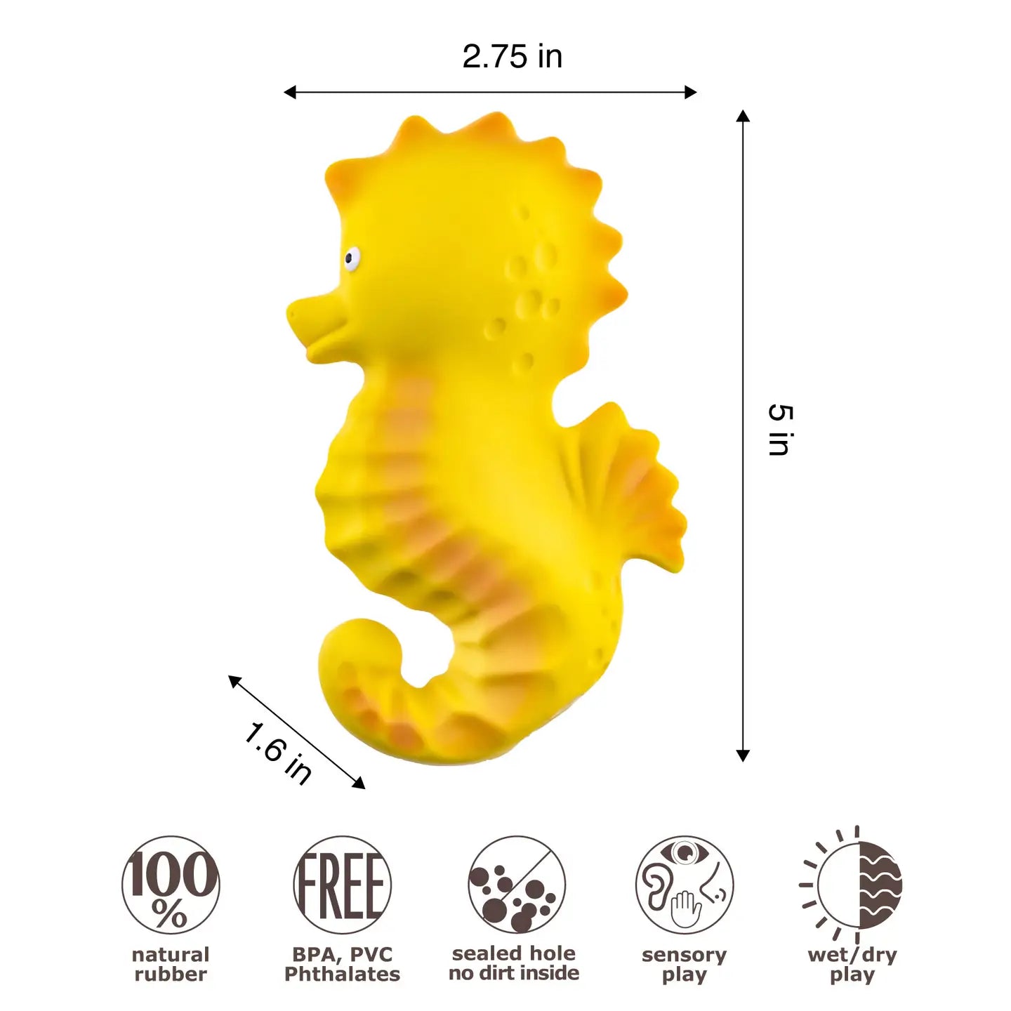 Seahorse Bath Toy Hole Free - 100% Pure Natural Rubber